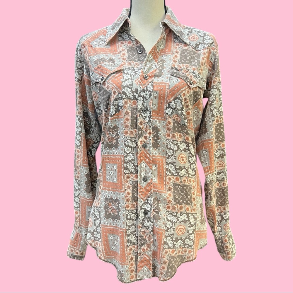Vintage 70’s 80s Wrangler Patchwork Western Shirt - Picture 6 of 10